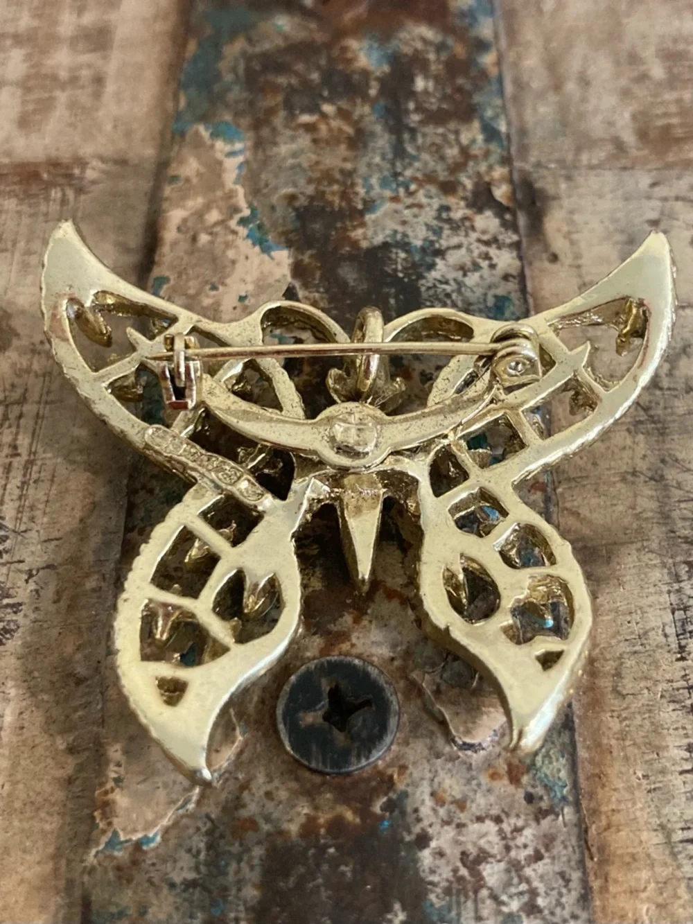 Vintage Gerry’s Gold Tone and Light Turquoise Colored Butterfly Brooch / Pendant